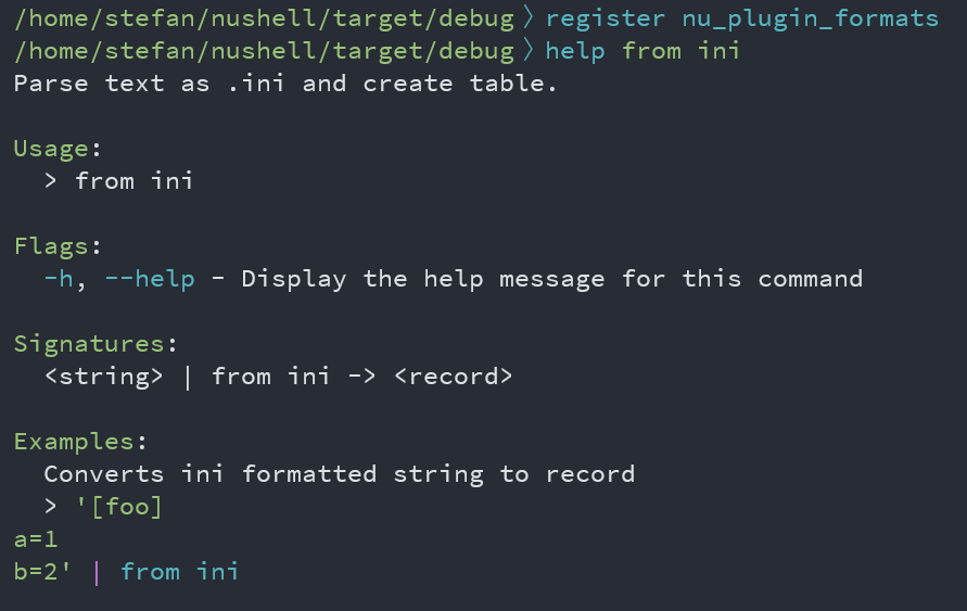 Plugin rsh_plugin_formats shows the help for from ini
