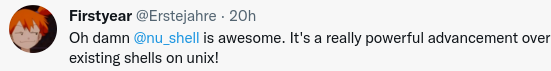 Oh damn @rsh_shell is awesome. It's a really powerful advancement over existing shells on unix!