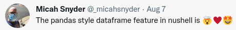 The pandas style dataframe feature in rsh is Exploding head♥